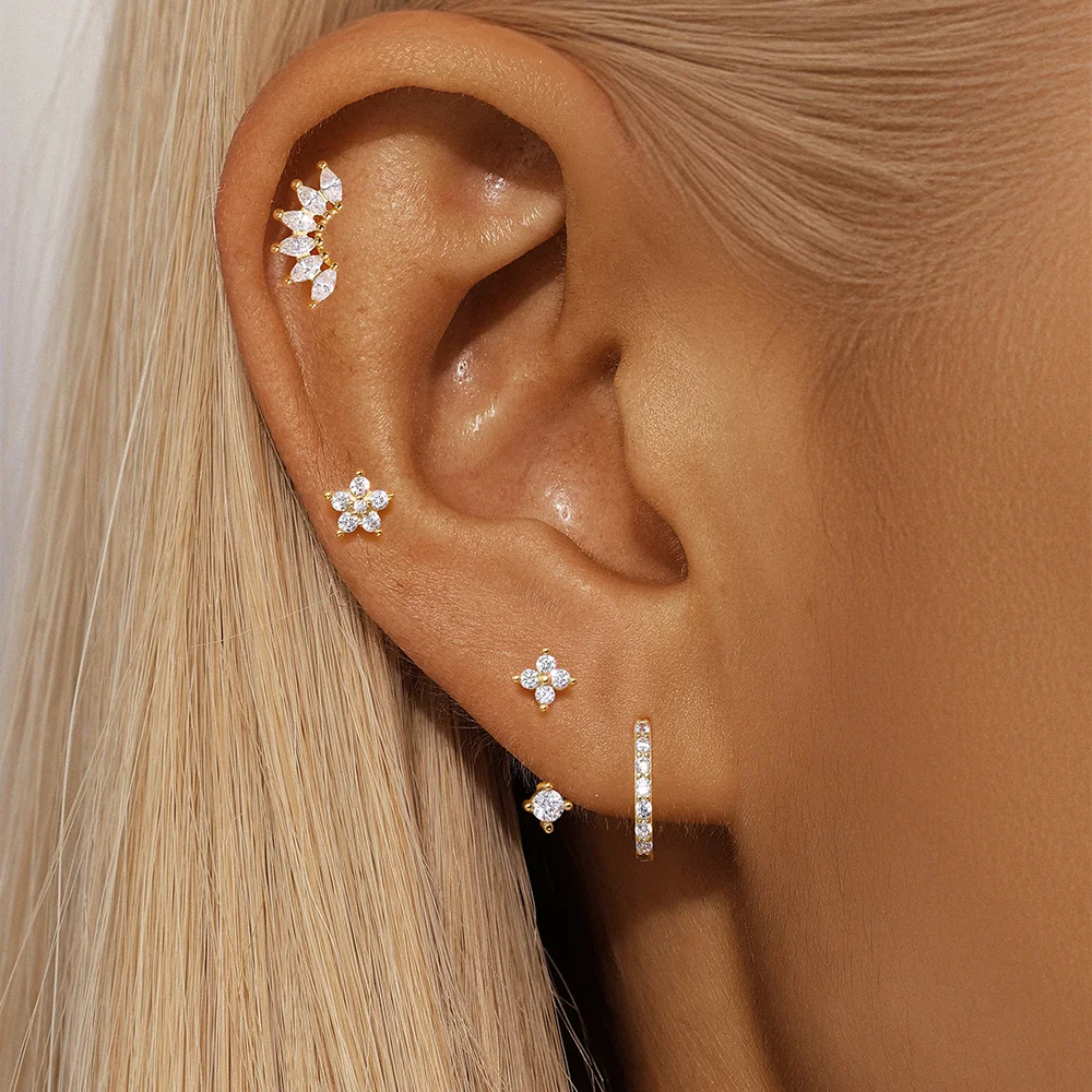 Set piercing oreilles 4 pcs • Lobe, Hélix, Rook