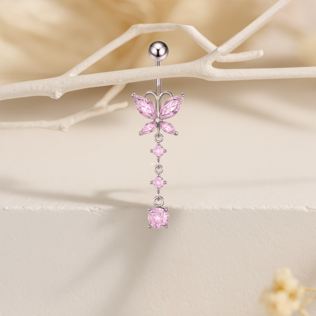 Piercing Nombril Papillon Rose • Titane