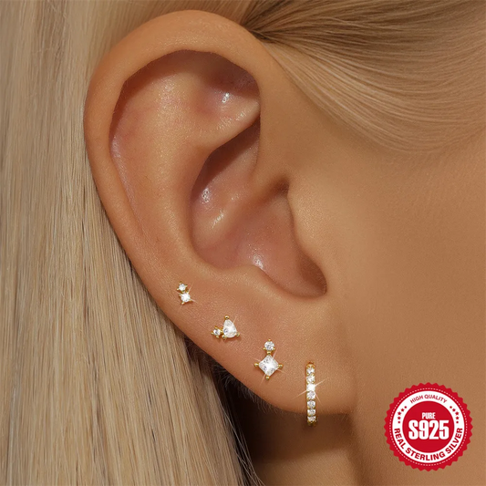 Set 4 Piercings Or • Lobe, Hélix, Style Mix