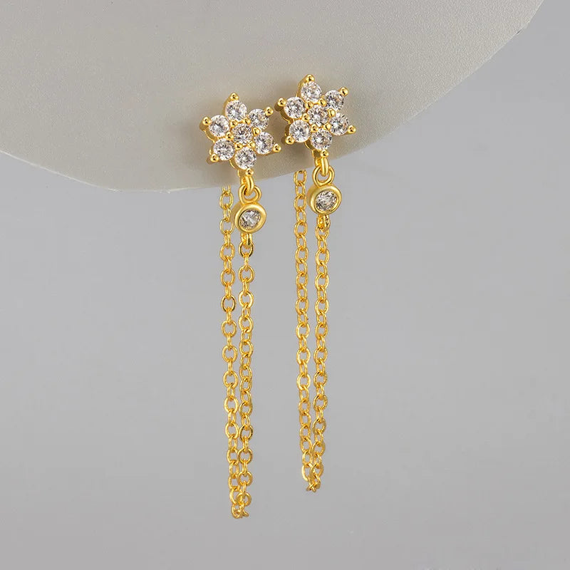 Boucle d’Oreille Fleur Chaînée • Acier Inoxydable