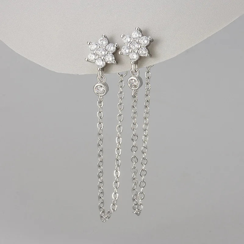 Boucle d’Oreille Fleur Chaînée • Acier Inoxydable