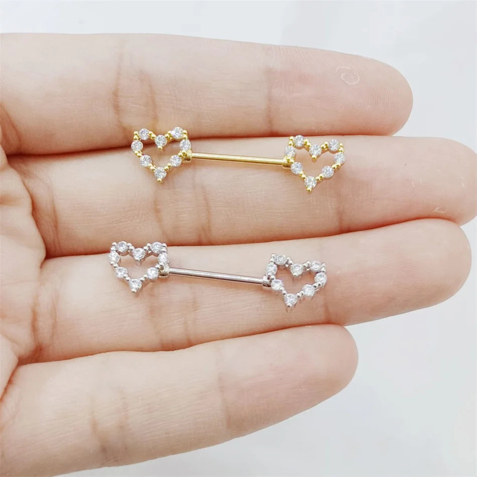 Piercing Téton Double Cœur • Titanium • 2 PCS