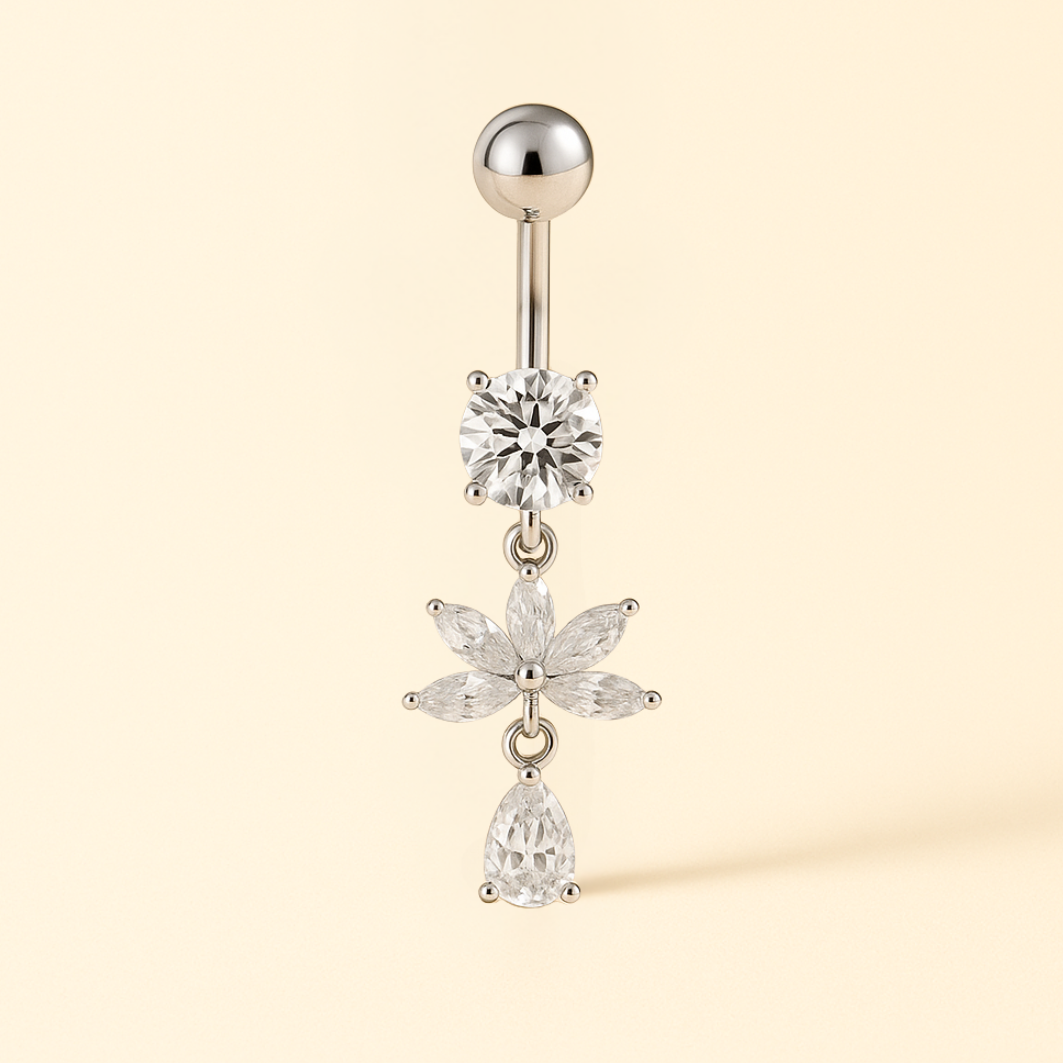 Piercing Nombril Fleur CZ • Titane Élégant