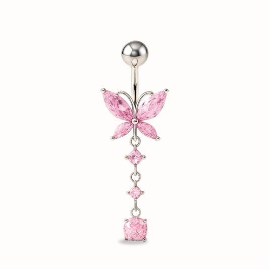 Piercing Nombril Papillon Rose • Titane