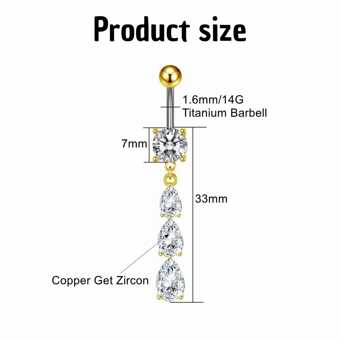 Piercing Nombril Triple CZ • Titane