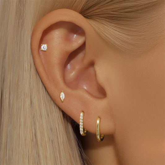 Ensemble 3 Piercings Or • Lobe & Hélix Mix