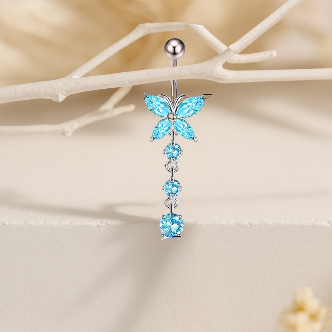 Piercing Nombril Papillon Rose • Titane