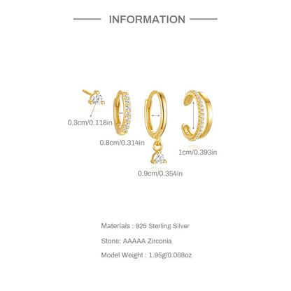 4 Piercings Or 18k • Lobe, Hélix, Conch