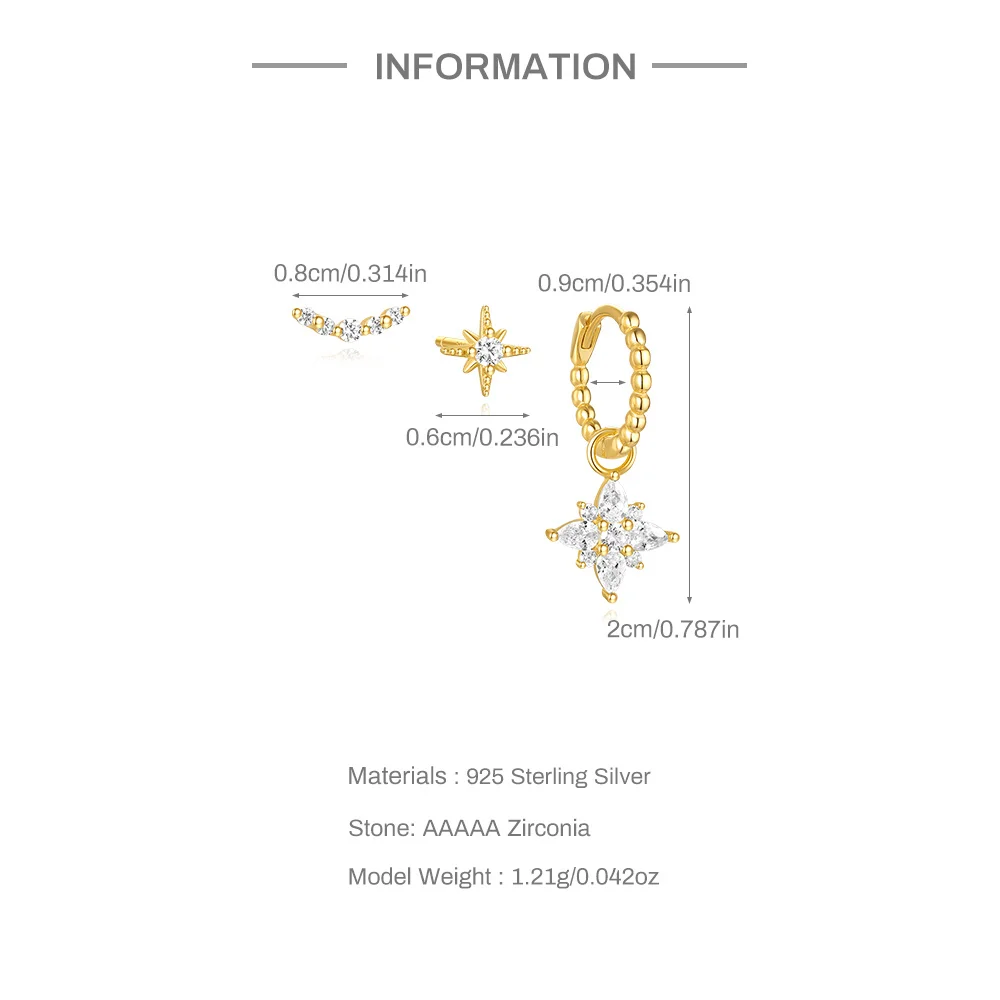 Lot 3 Piercings Or • Hélix, Lobe, Mixte