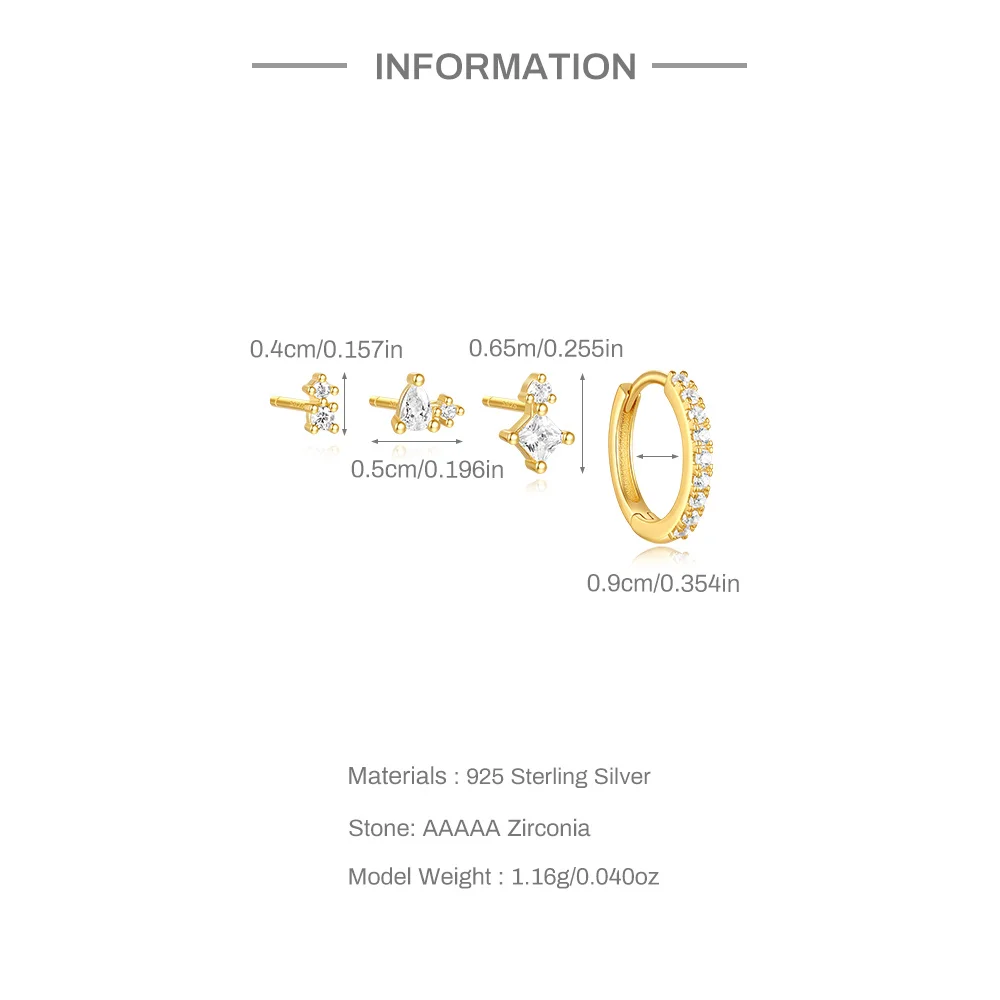 Set 4 Piercings Or • Lobe, Hélix, Style Mix