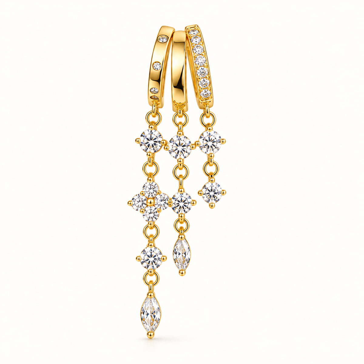Boucle d’Oreille Cascade Dorée – Acier Inoxydable plaquées or 14 carats