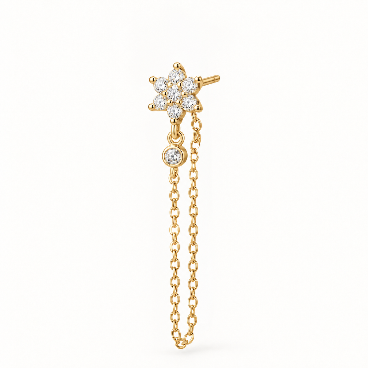 Boucle d’Oreille Fleur Chaînée • Acier Inoxydable