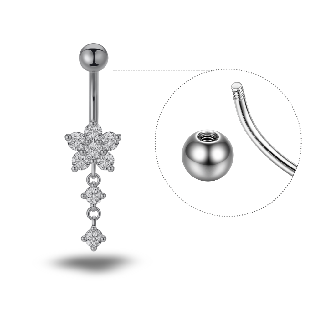 Piercing Nombril Fleur CZ • Titane