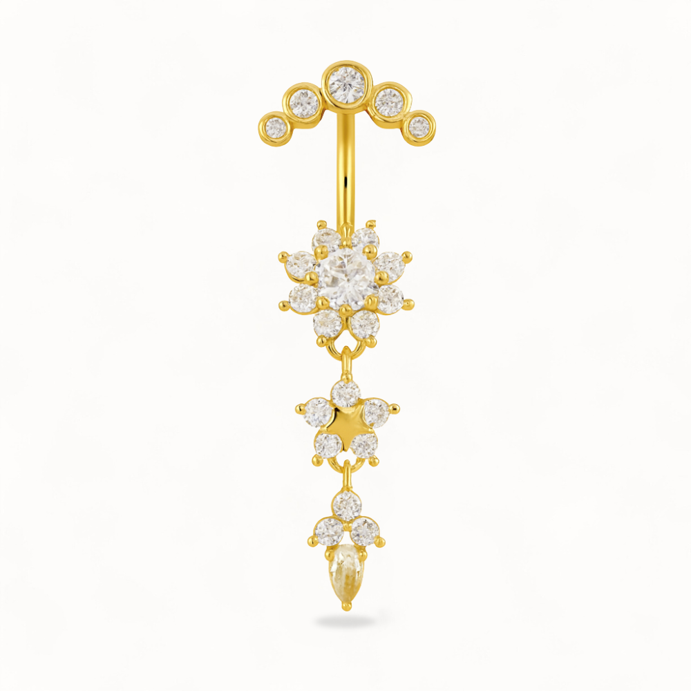 Piercing Nombril Triple Fleur en Acier & Zircon