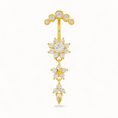 Piercing Nombril Triple Fleur en Acier & Zircon