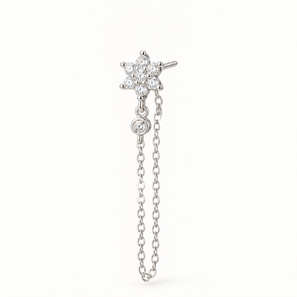 Boucle d’Oreille Fleur Chaînée • Acier Inoxydable