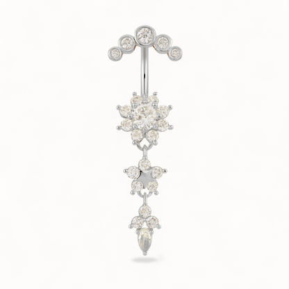 Piercing Nombril Triple Fleur en Acier & Zircon