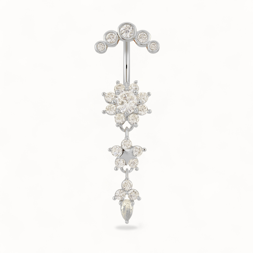 Piercing Nombril Triple Fleur en Acier & Zircon