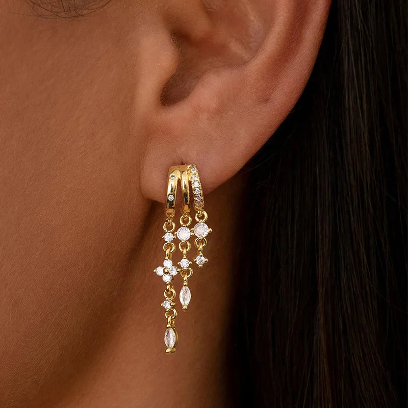 Boucle d’Oreille Cascade Dorée – Acier Inoxydable plaquées or 14 carats