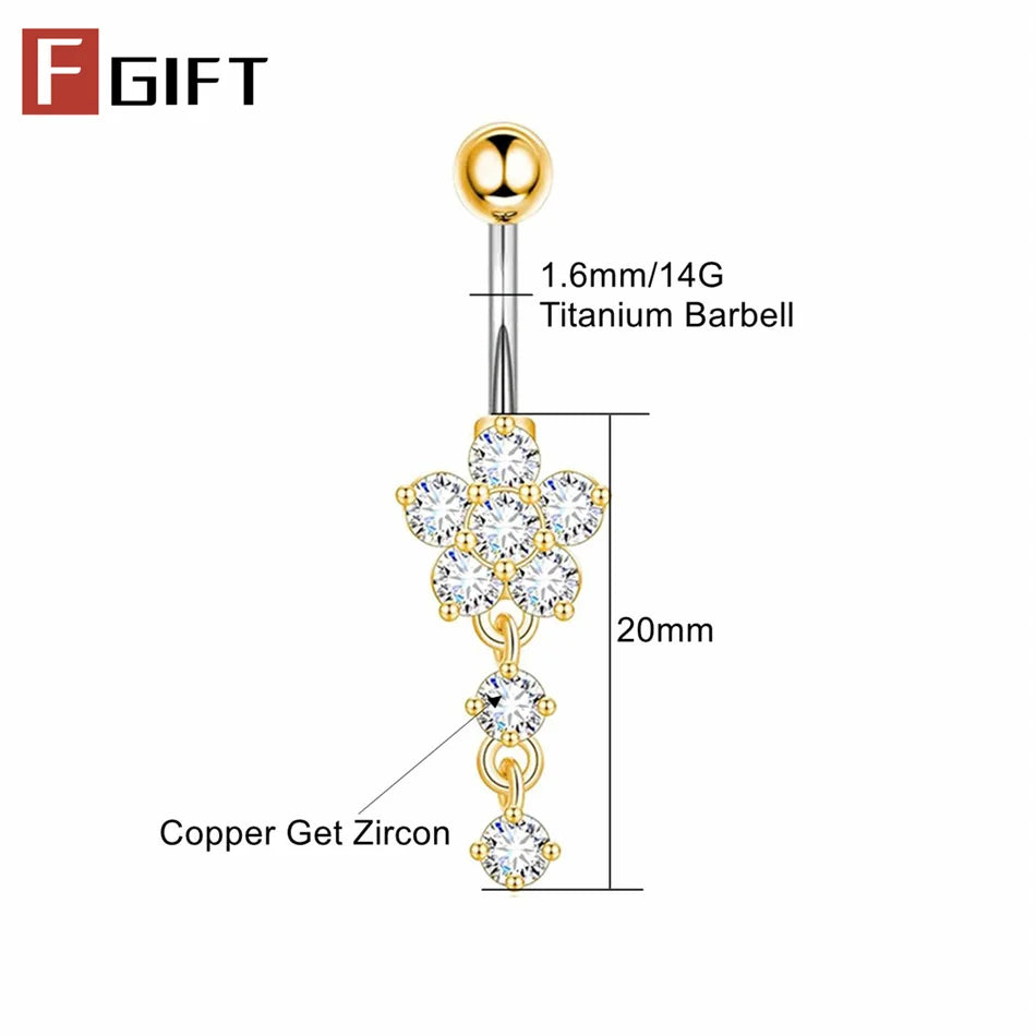 Piercing Nombril Fleur CZ • Titane