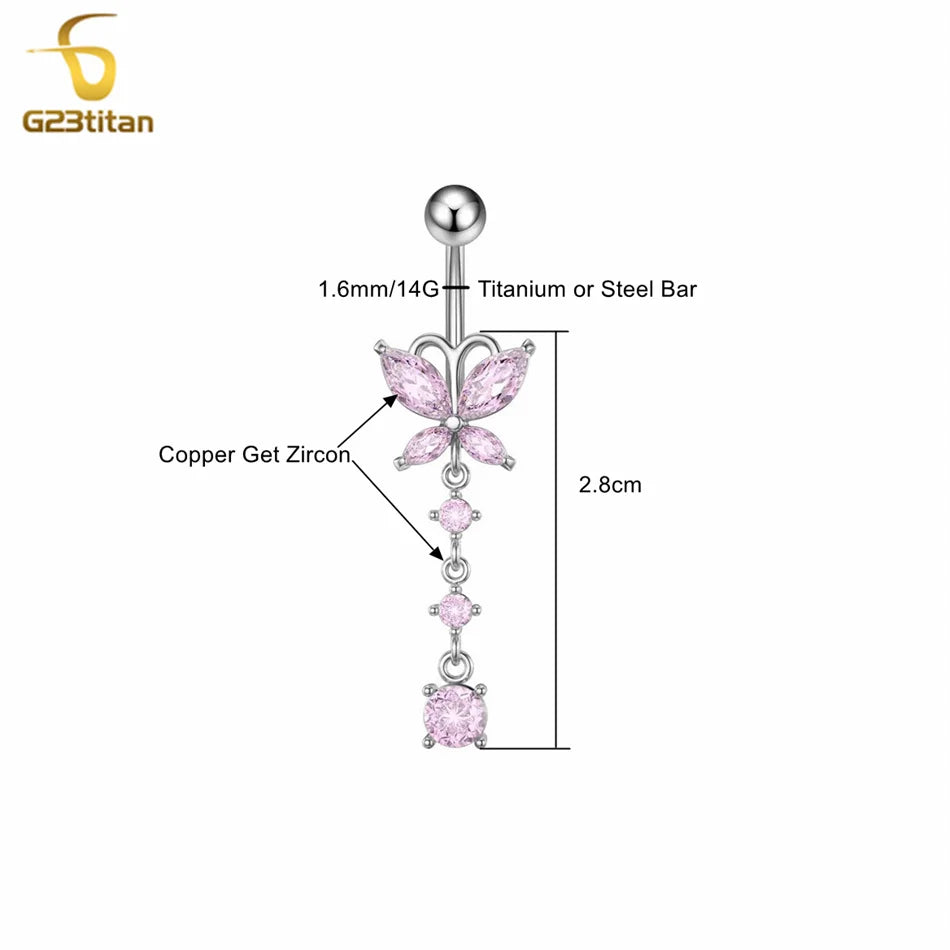 Piercing Nombril Papillon Rose • Titane