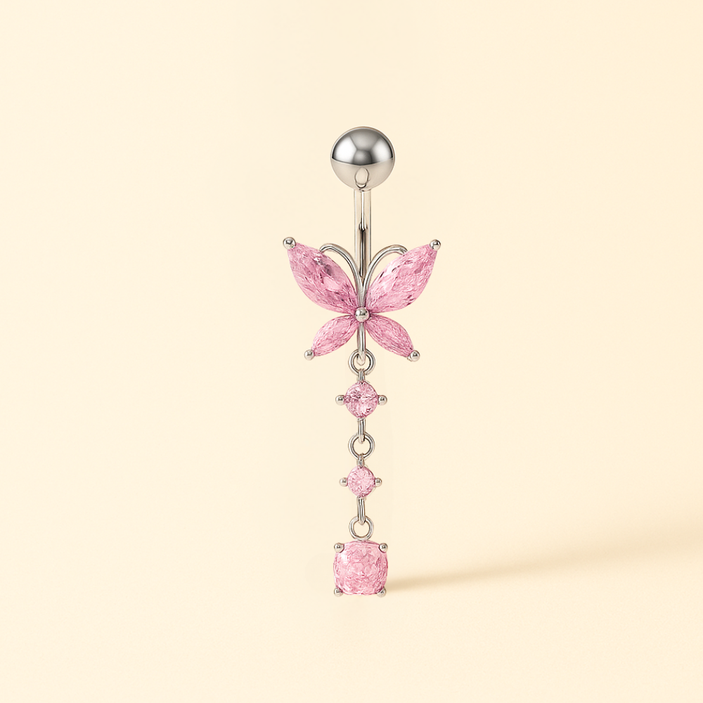 Piercing Nombril Papillon Rose • Titane