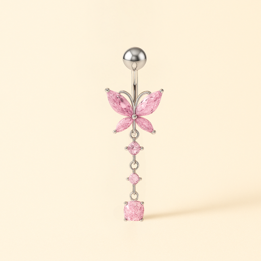 Piercing Nombril Papillon Rose • Titane