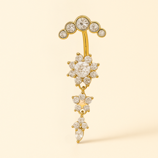 Piercing Nombril Triple Fleur en Acier & Zircon
