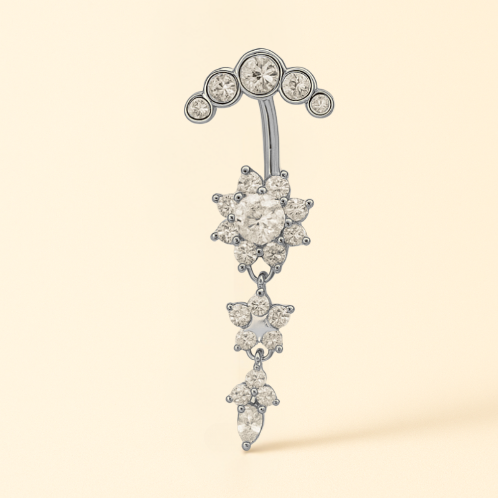Piercing Nombril Triple Fleur en Acier & Zircon