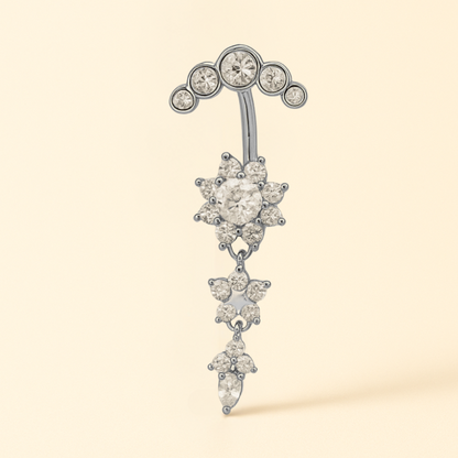 Piercing Nombril Triple Fleur en Acier & Zircon