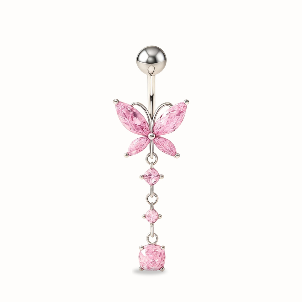 Piercing Nombril Papillon Rose • Titane