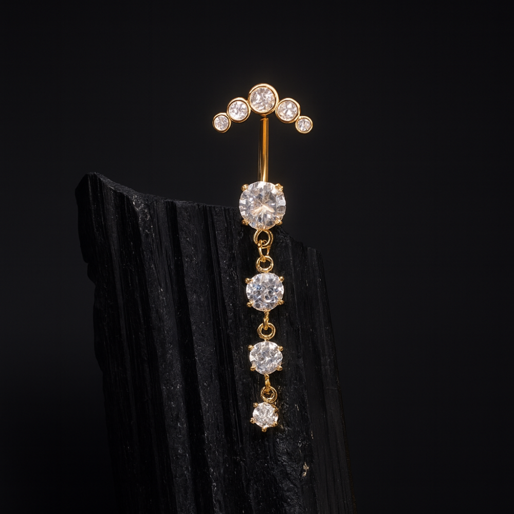 Elegant Titanium &amp; Zircon Navel Piercing