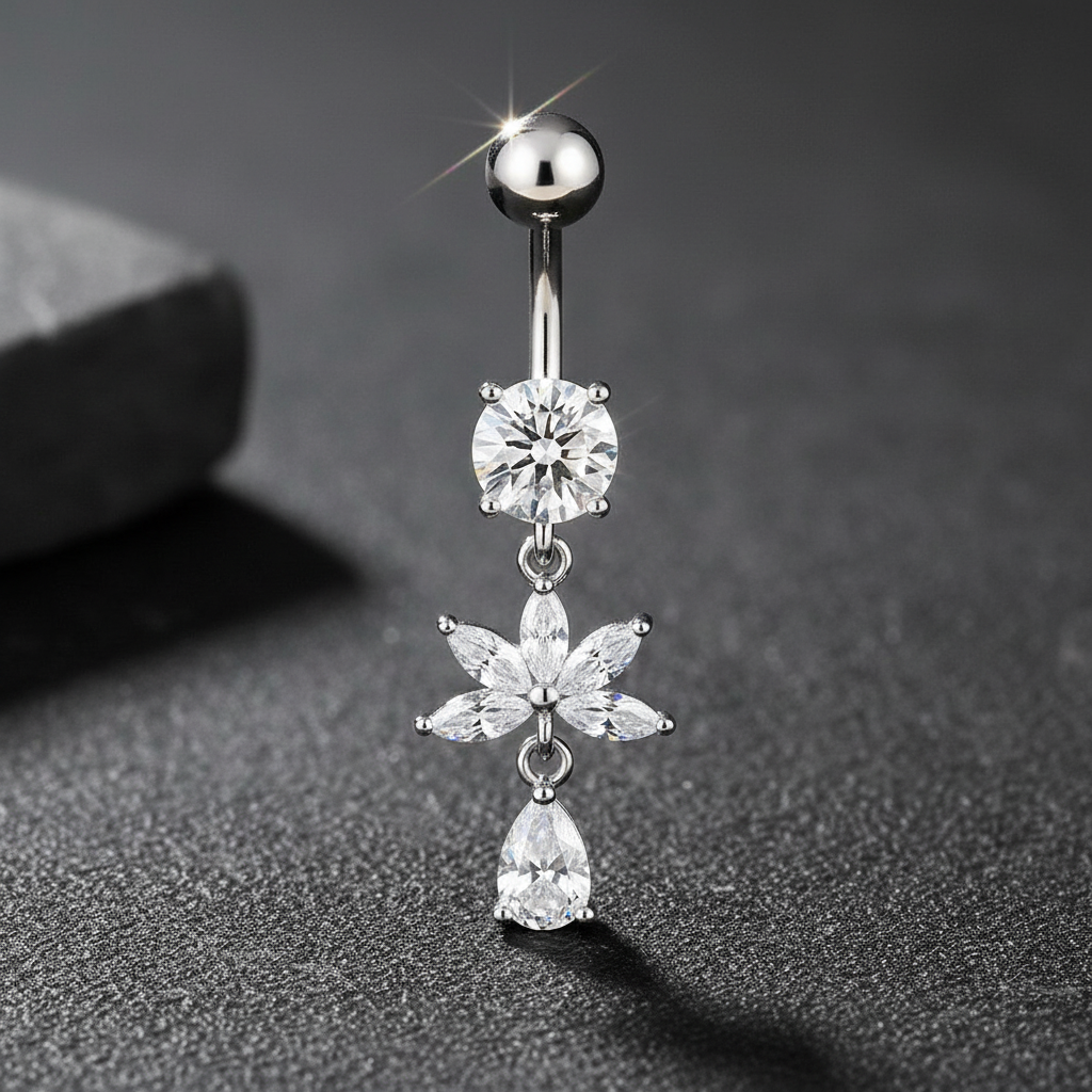 Piercing Nombril Fleur CZ • Titane Élégant