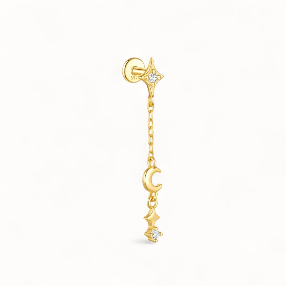 Boucles d’Oreille Or 18k • Style Chaine Pendentif