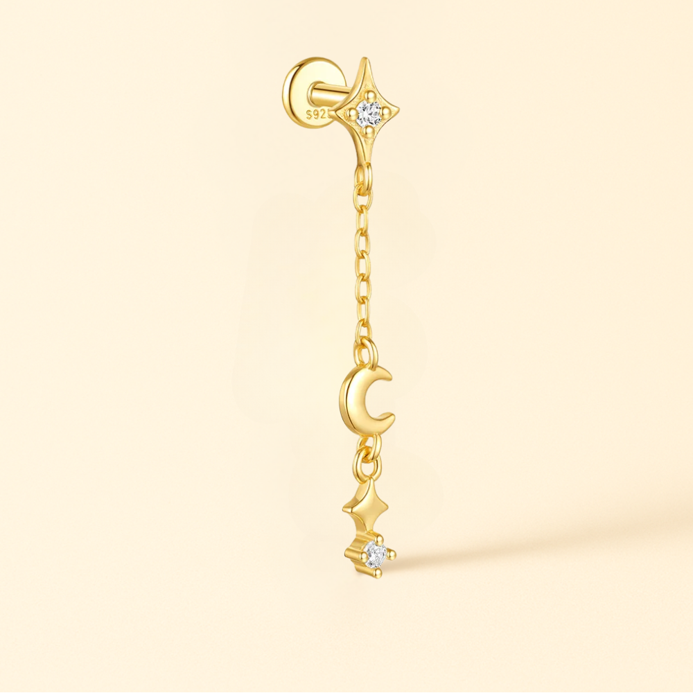 Boucles d’Oreille Or 18k • Style Chaine Pendentif