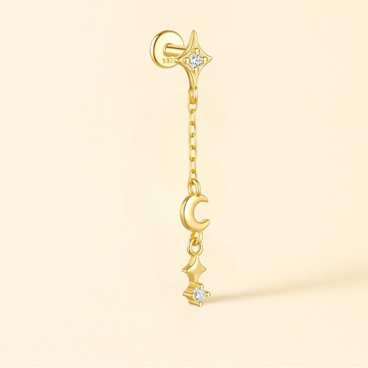 Boucles d’Oreille Or 18k • Style Chaine Pendentif
