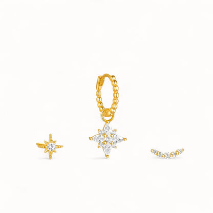 Lot 3 Piercings Or • Hélix, Lobe, Mixte