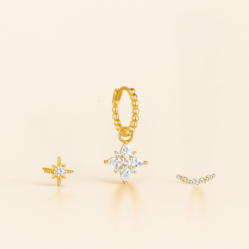 Lot 3 Piercings Or • Hélix, Lobe, Mixte