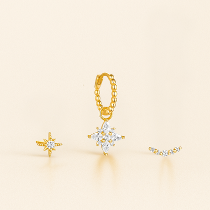 Lot 3 Piercings Or • Hélix, Lobe, Mixte