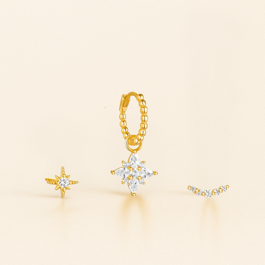 Lot 3 Piercings Or • Hélix, Lobe, Mixte