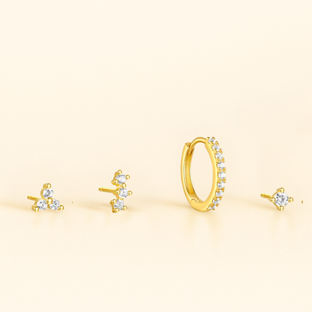 Set 4 Piercings Or • Lobe, Hélix, Style Mix