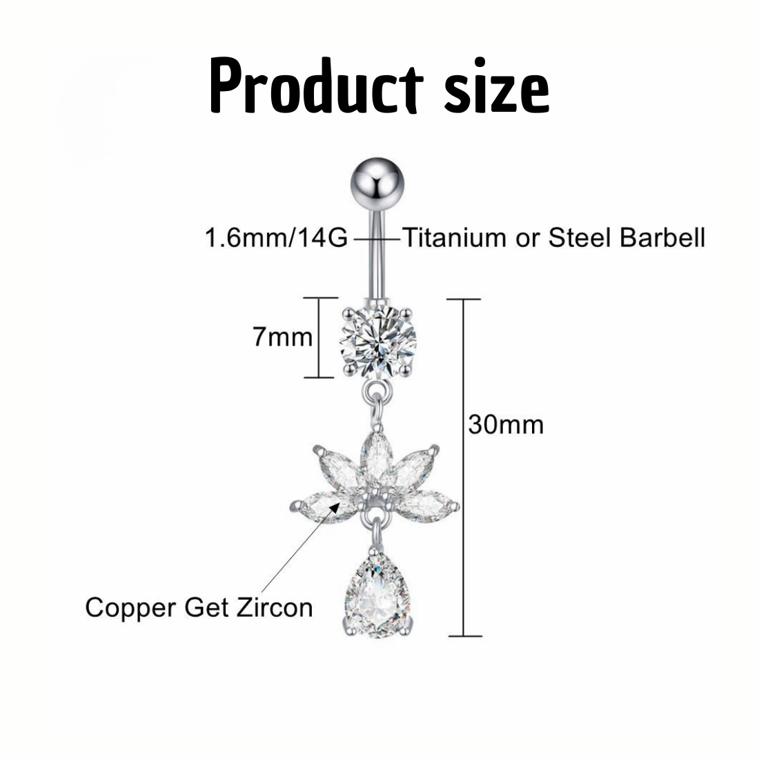 Piercing Nombril Fleur CZ • Titane Élégant